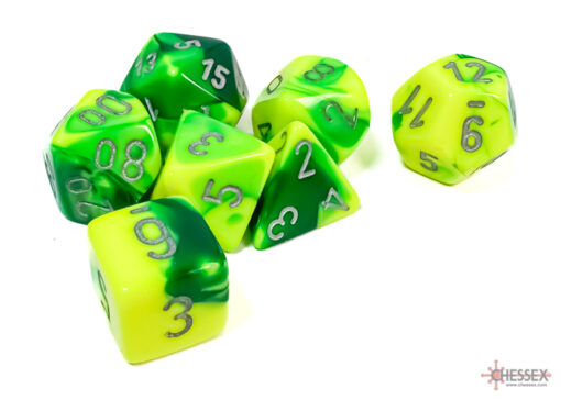Gemini Green-Yellow/silver Polyhedral 7-Dice Set - Image 3