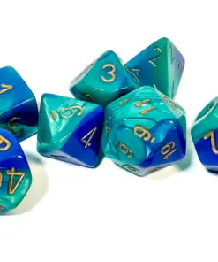 Gemini Blue-Teal/gold Polyhedral 7-Dice Set - Image 3