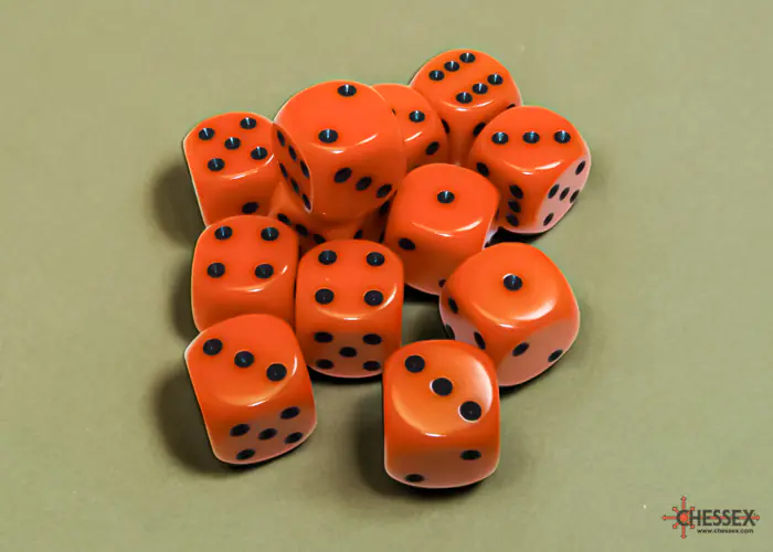 Opaque Orange/black 16mm d6 Dice Block (12 dice) - Image 2