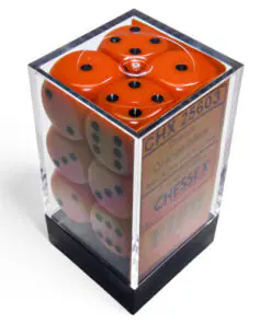 Opaque Orange/black 16mm d6 Dice Block (12 dice)