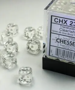 Translucent Clear/white 12mm d6 Dice Block (36 dice)