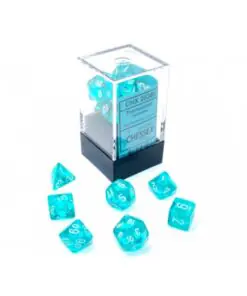 Translucent Mini-Polyhedral Teal/white Dice Set (7)