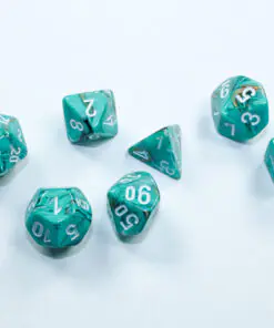 Marble Mini-hedral Oxi-Copper/white 7-Dice Set