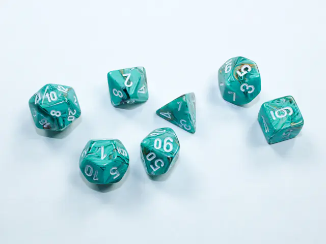 Marble Mini-hedral Oxi-Copper/white 7-Dice Set