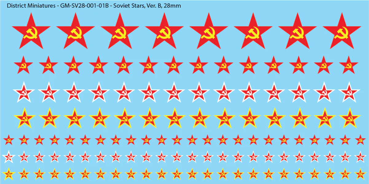 WWII Soviet Stars, 28mm Decals Hammer and Sickle