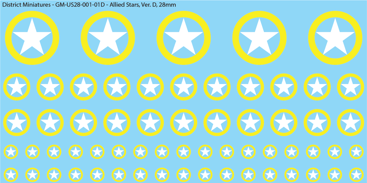 WW2 US and Allied Stars, 28mm Decals Version D: Italy White and Yellow