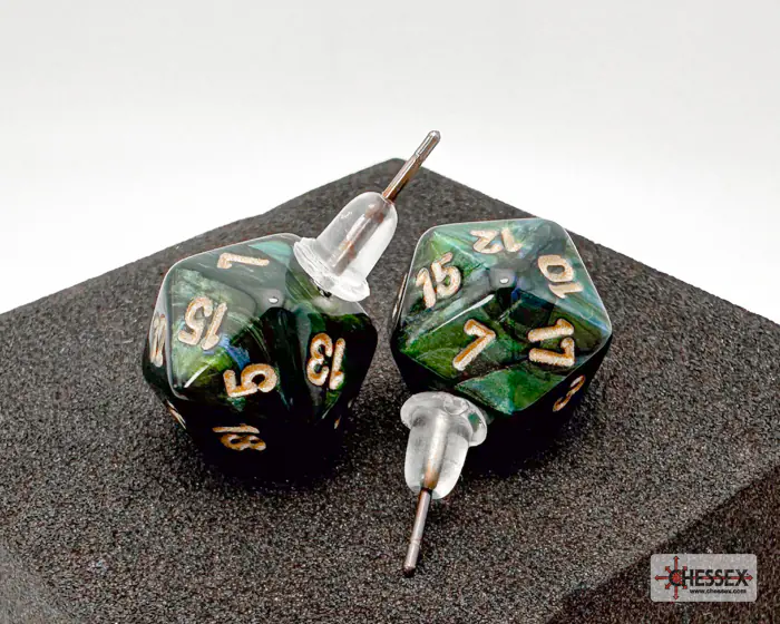 Stud Earrings Scarab Jade Mini-Poly d20 Pair - Image 2