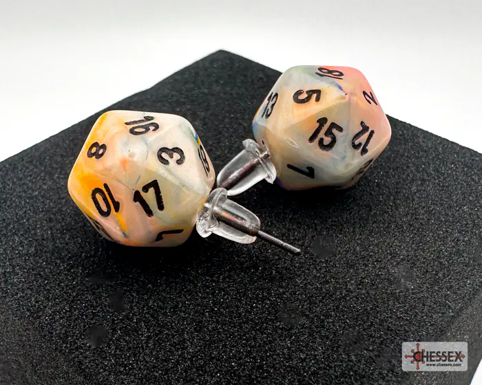 Stud Earrings Festive Circus Mini-Poly d20 Pair - Image 2