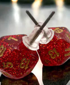 Stud Earrings Glitter Ruby Mini-Poly d20 Pair