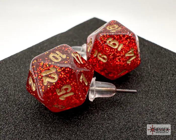 Stud Earrings Glitter Ruby Mini-Poly d20 Pair - Image 2